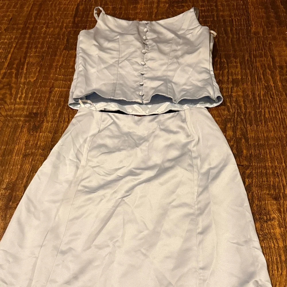 Vintage 1990s Too Neiman Marcus Light Blue Satin Two-Piece Set | Pristine - Picture 11 of 11